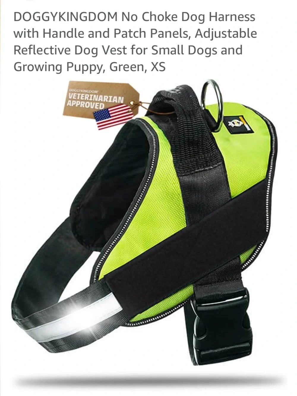 Doggy Kingdom High-Visibility Green No-Choke Dog Harness with Handle size XS